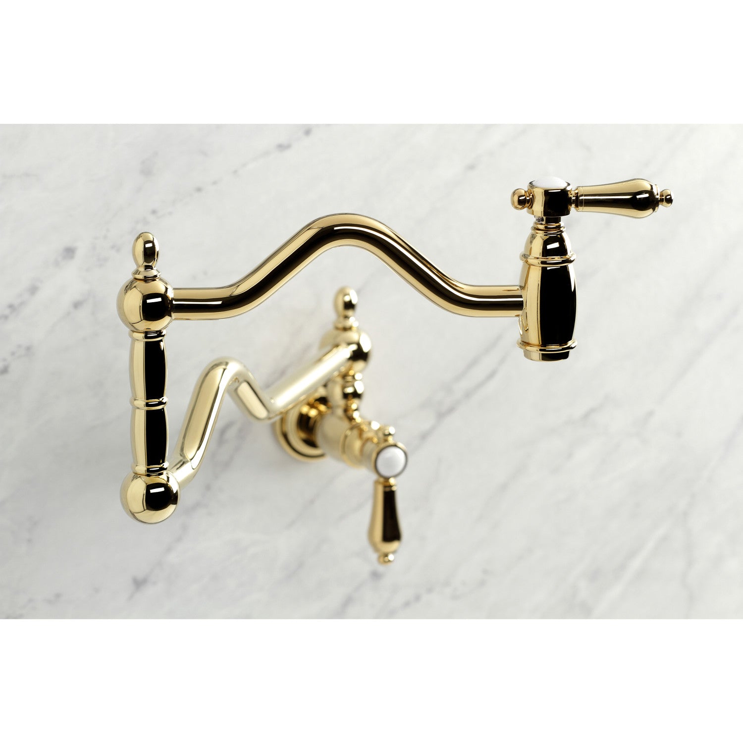Kingston Heirloom KS2102BAL - Heirloom Two-Handle 1-Hole Wall Mount Pot Filler Faucet, Polished Brass — thumbnail 3